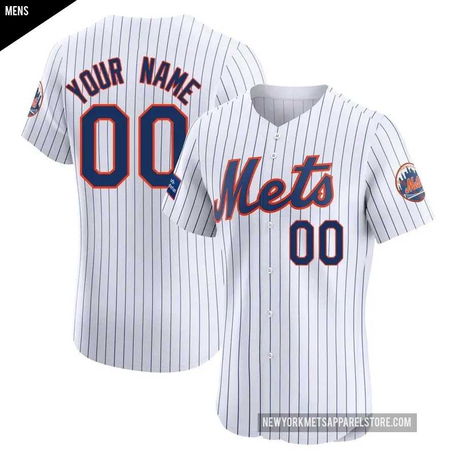 Men's New York Mets ＃00 Custom Elite White Home Patch Jersey