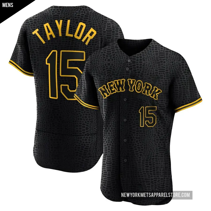 Men's New York Mets ＃15 Tyrone Taylor Authentic Black Snake Skin City Jersey