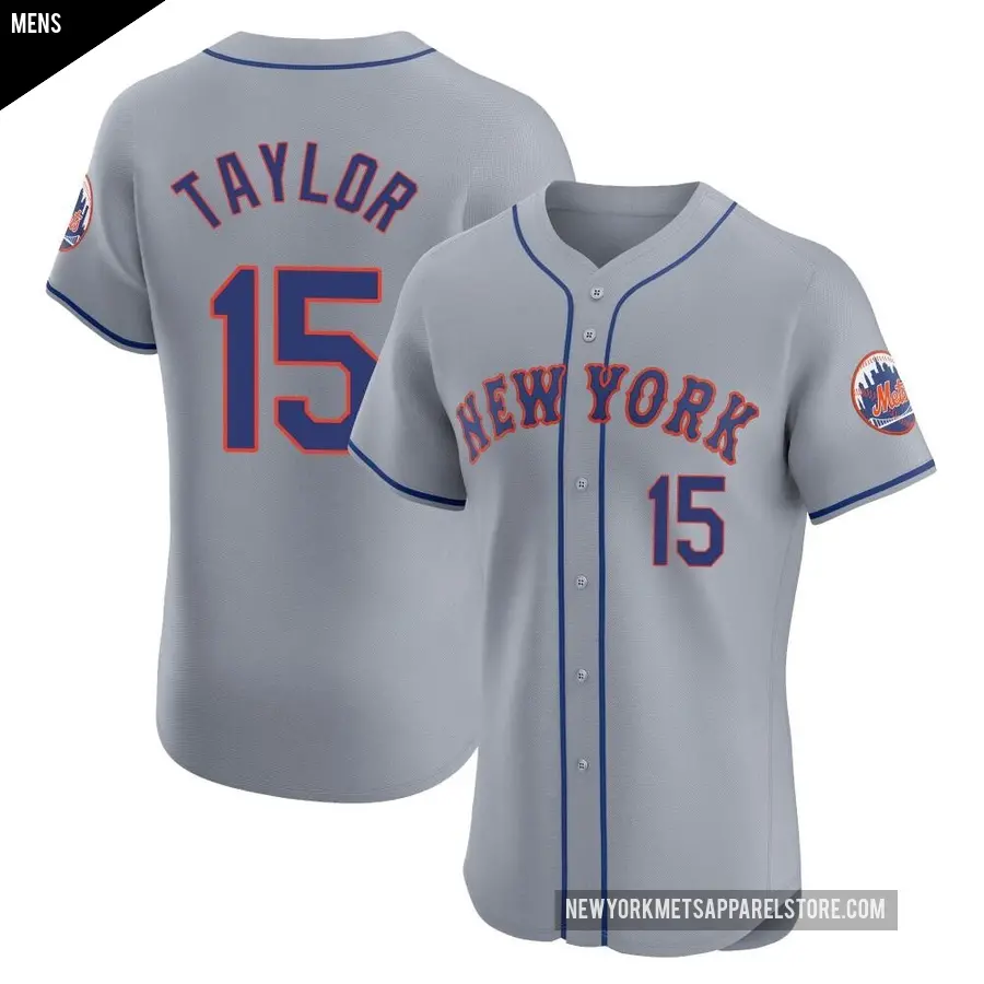 Men's New York Mets ＃15 Tyrone Taylor Elite Gray Road Jersey