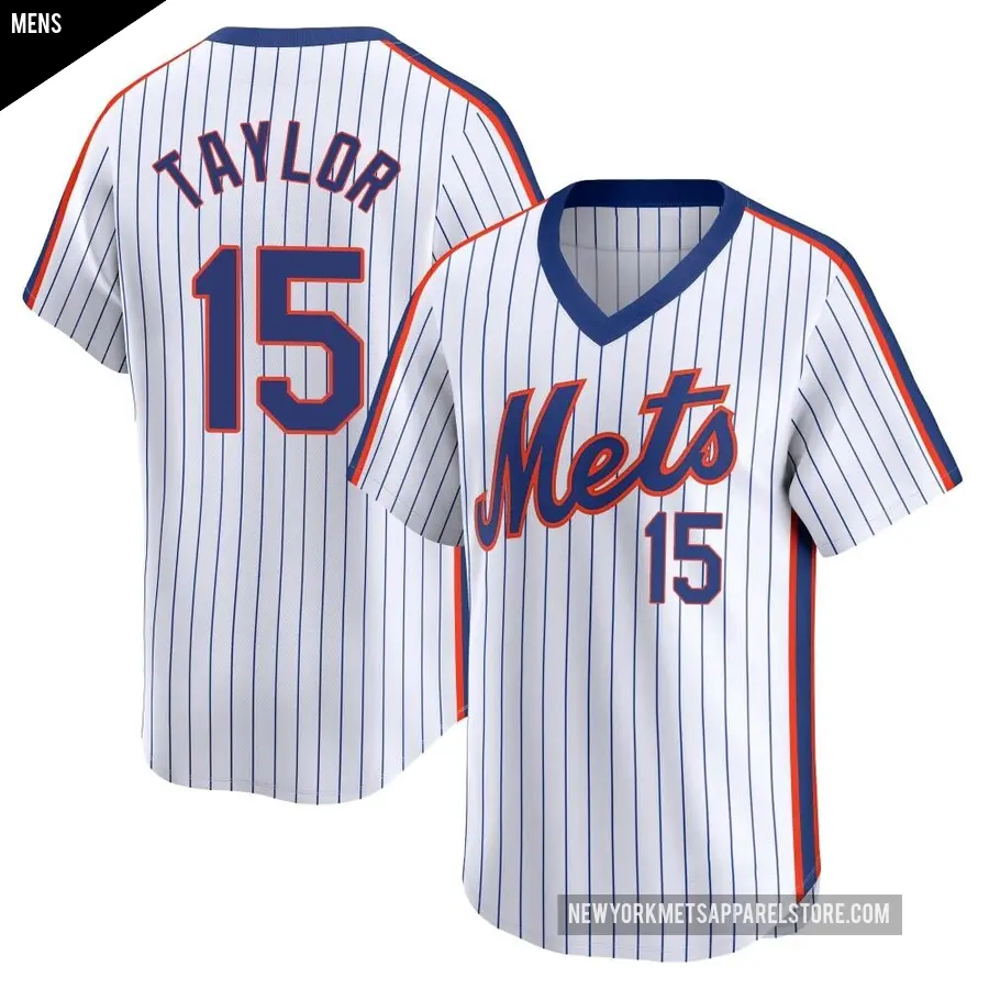 Men's New York Mets ＃15 Tyrone Taylor Limited White Cooperstown Collection Jersey