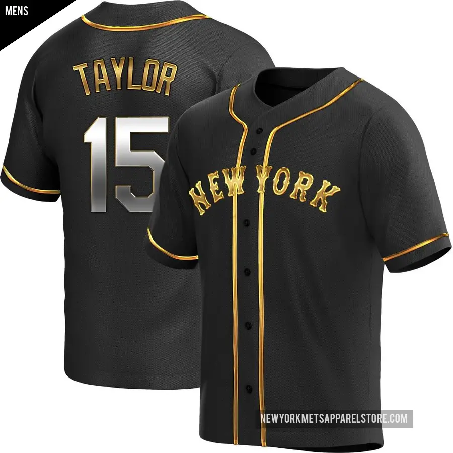 Men's New York Mets ＃15 Tyrone Taylor Replica Gold Black en Alternate Jersey