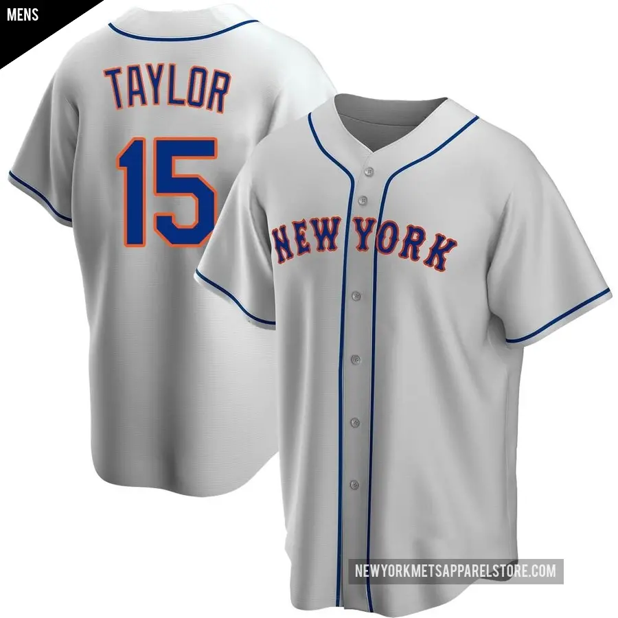 Men's New York Mets ＃15 Tyrone Taylor Replica Gray Road Jersey