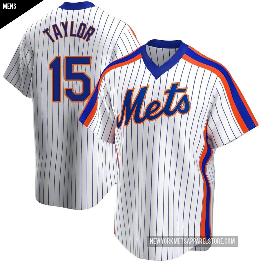 Men's New York Mets ＃15 Tyrone Taylor Replica White Home Cooperstown Collection Jersey