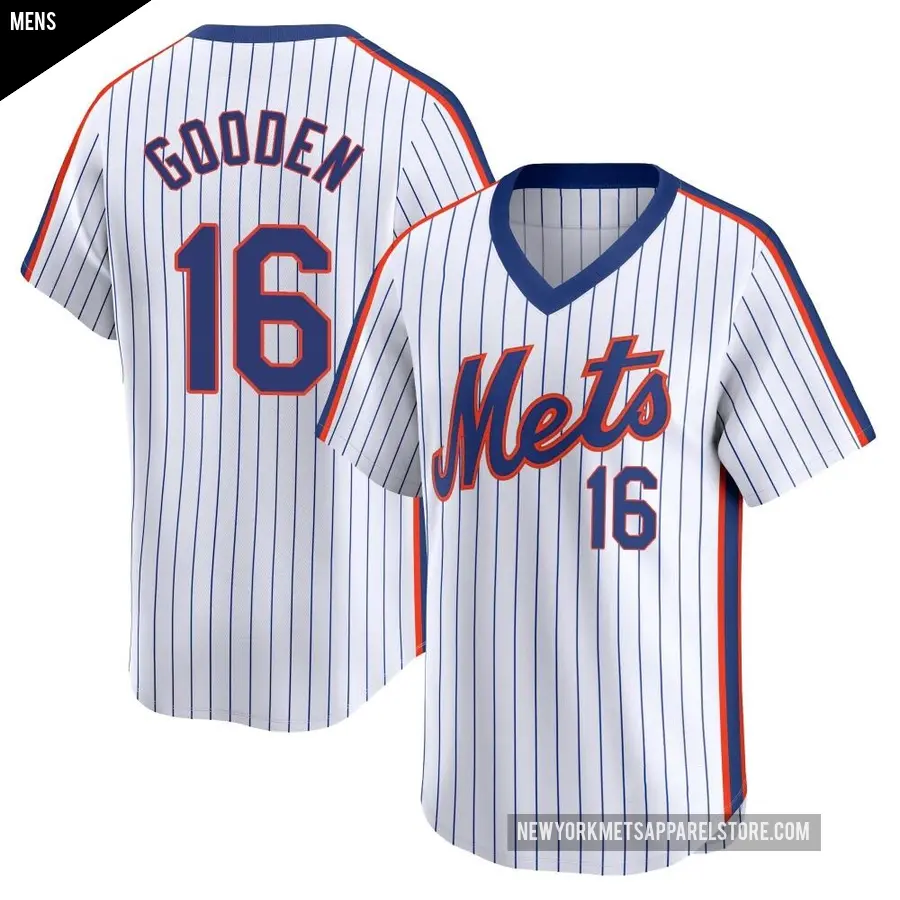 Men's New York Mets ＃16 Dwight Gooden Limited White Cooperstown Collection Jersey