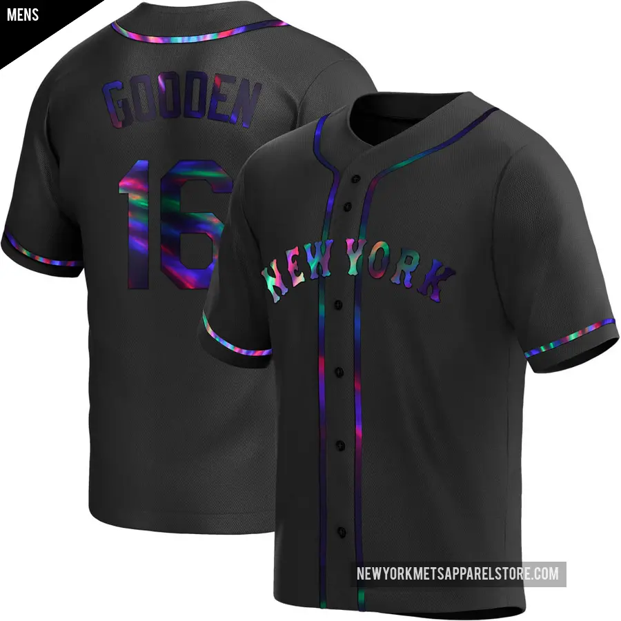 Men's New York Mets ＃16 Dwight Gooden Replica Black Holographic Alternate Jersey