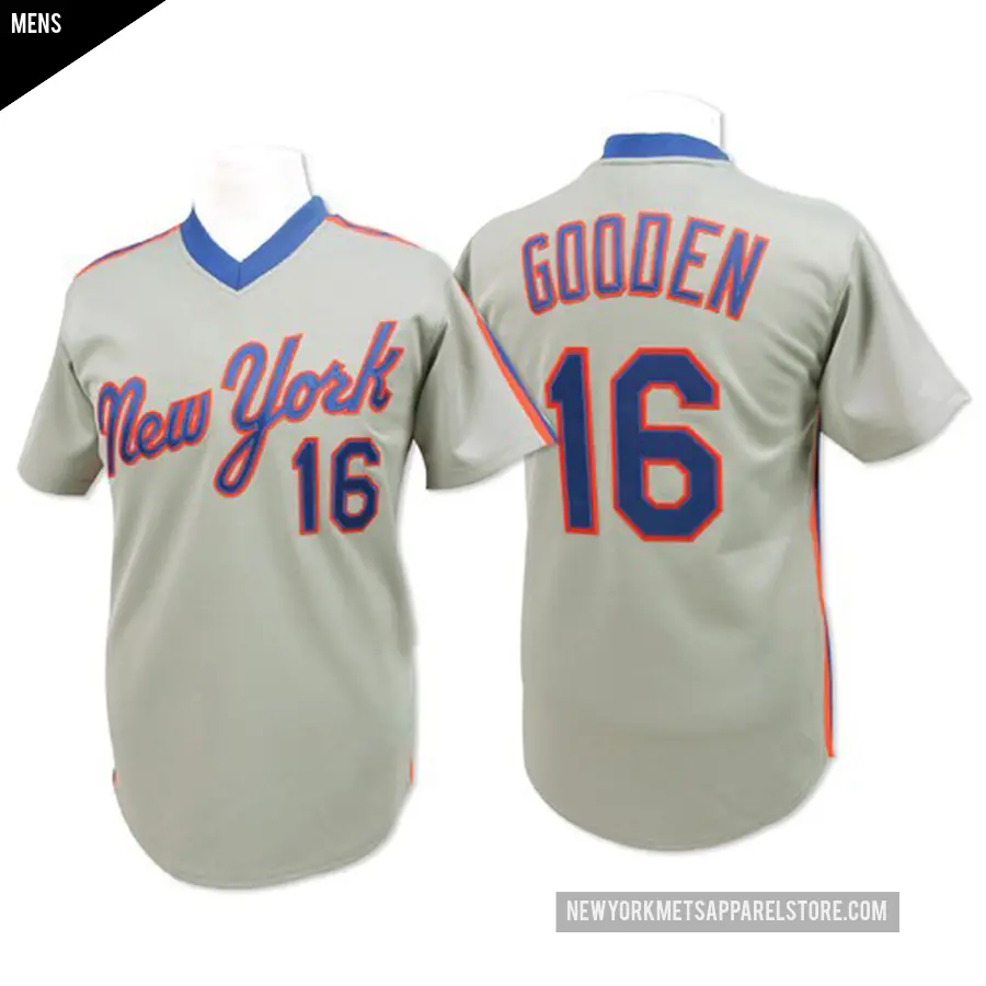 Men's New York Mets ＃16 Dwight Gooden Replica Grey Throwback Jersey