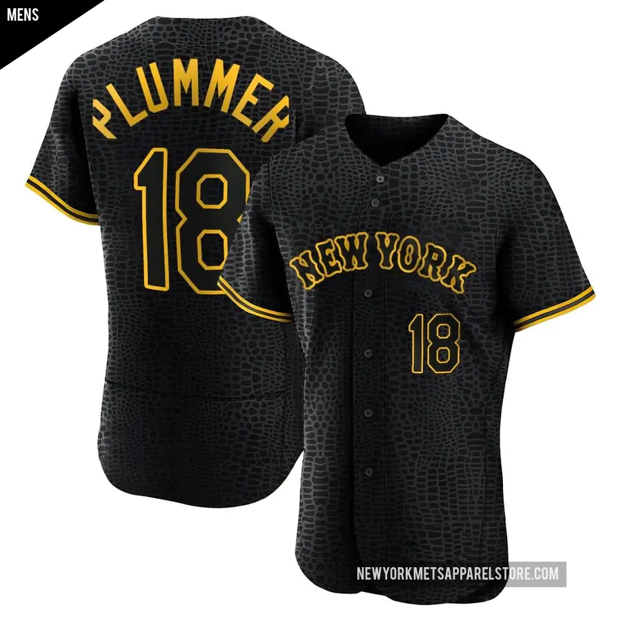 Men's New York Mets ＃18 Nick Plummer Authentic Black Snake Skin City Jersey