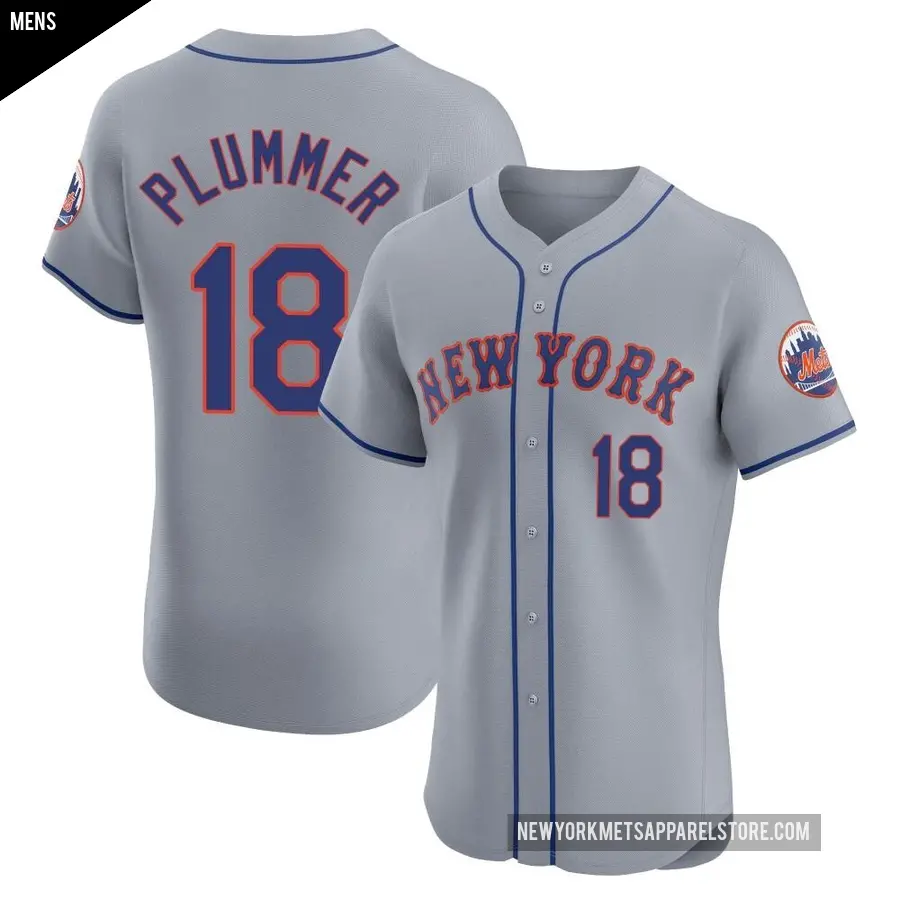 Men's New York Mets ＃18 Nick Plummer Elite Gray Road Jersey