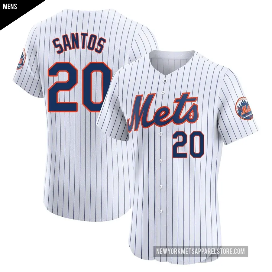 Men's New York Mets ＃20 Luis De Los Santos Elite White Home Jersey