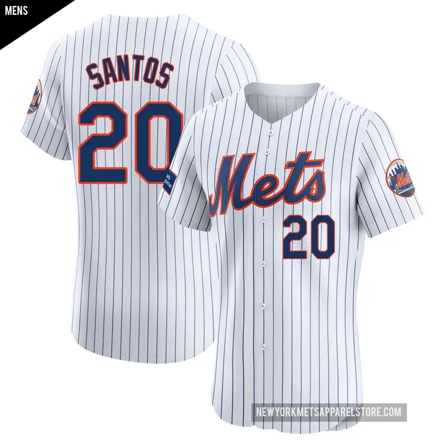 Men's New York Mets ＃20 Luis De Los Santos Elite White Home Patch Jersey