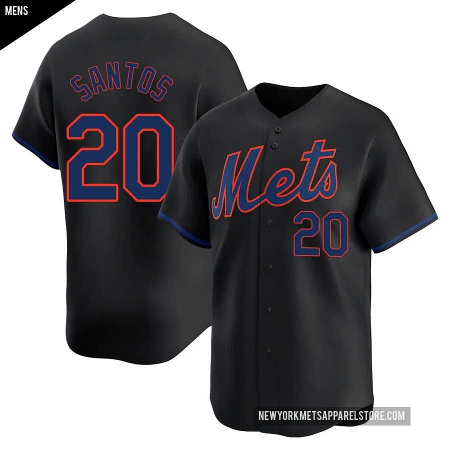 Men's New York Mets ＃20 Luis De Los Santos Limited Black Alternate Jersey