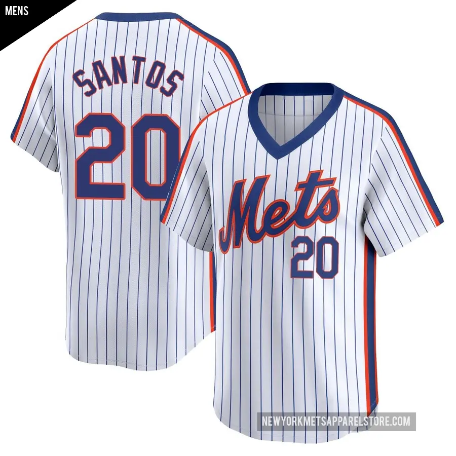 Men's New York Mets ＃20 Luis De Los Santos Limited White Cooperstown Collection Jersey