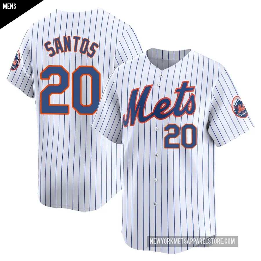 Men's New York Mets ＃20 Luis De Los Santos Limited White Home Jersey