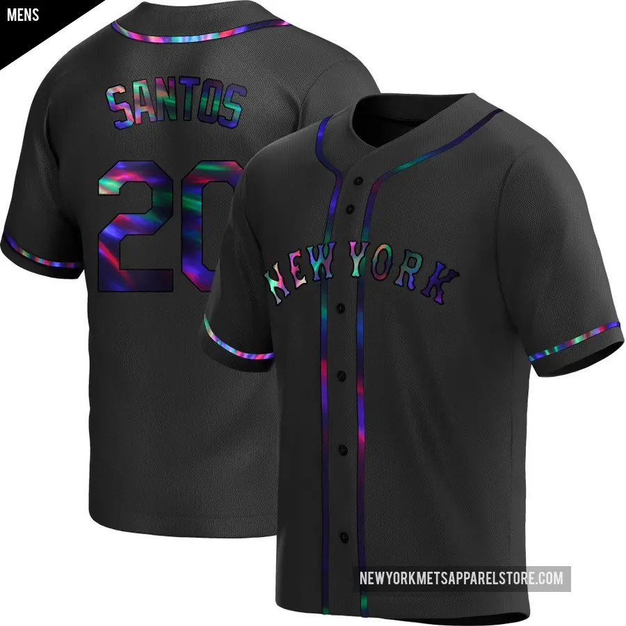 Men's New York Mets ＃20 Luis De Los Santos Replica Black Holographic Alternate Jersey