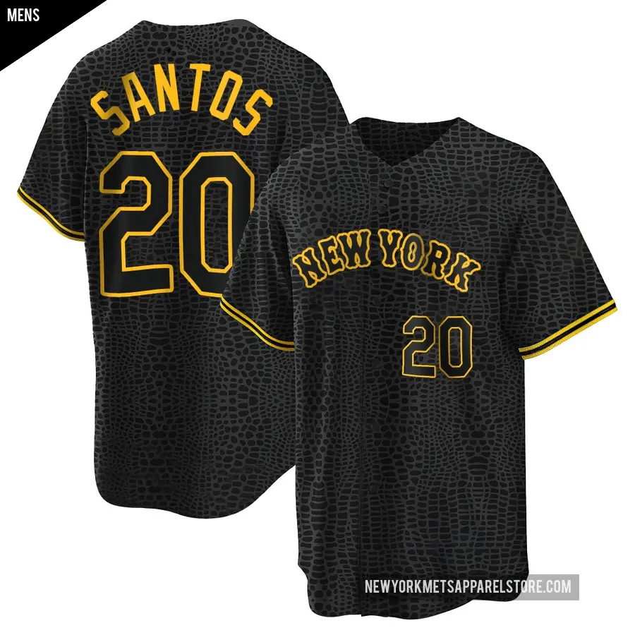 Men's New York Mets ＃20 Luis De Los Santos Replica Black Snake Skin City Jersey