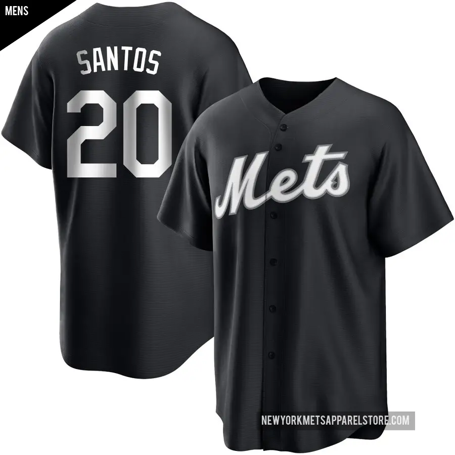 Men's New York Mets ＃20 Luis De Los Santos Replica Black/White Jersey