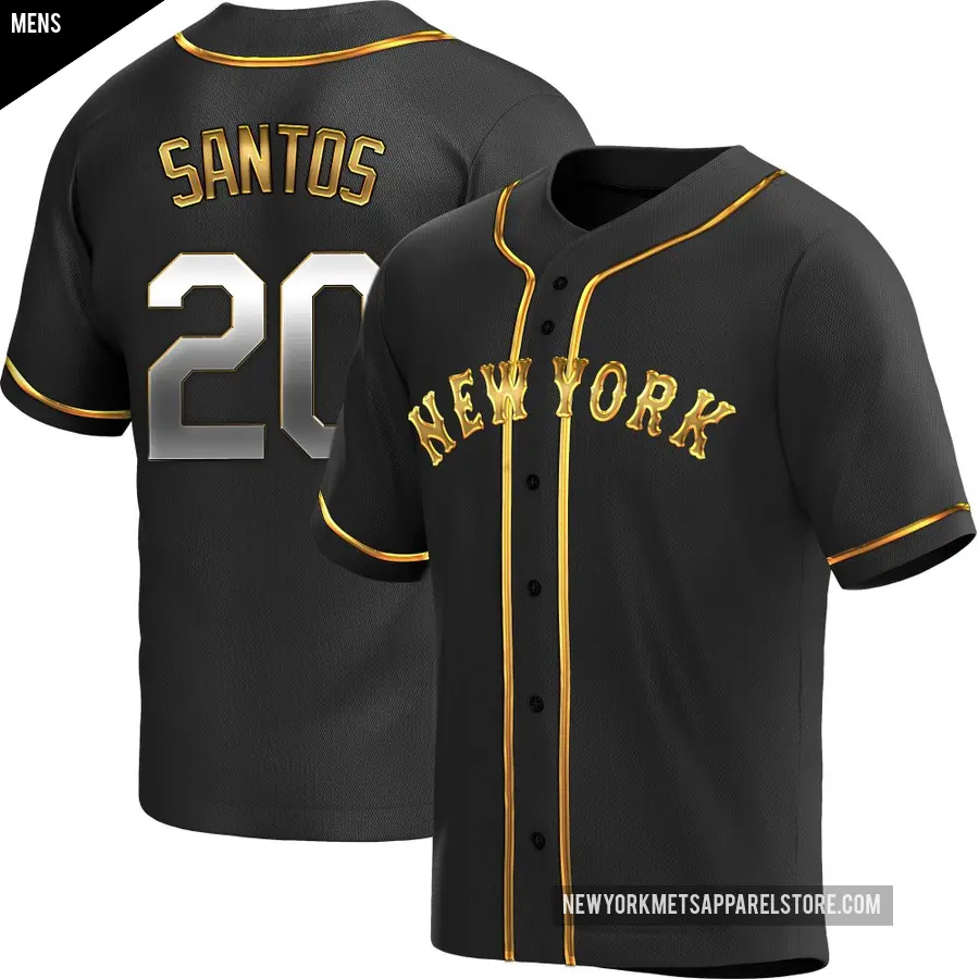 Men's New York Mets ＃20 Luis De Los Santos Replica Gold Black en Alternate Jersey