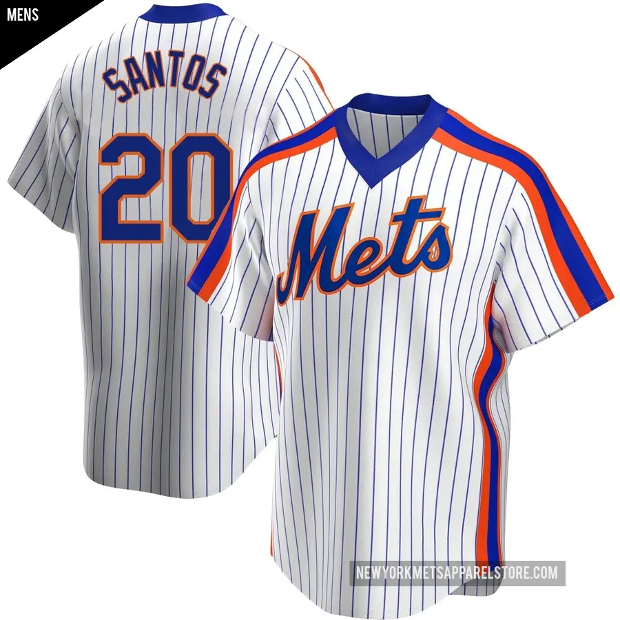 Men's New York Mets ＃20 Luis De Los Santos Replica White Home Cooperstown Collection Jersey