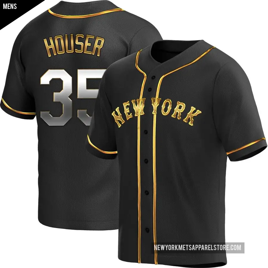 Men's New York Mets ＃35 Adrian Houser Replica Gold Black en Alternate Jersey