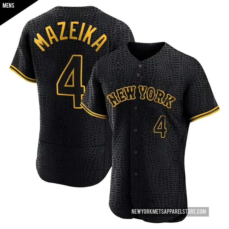 Men's New York Mets ＃4 Patrick Mazeika Authentic Black Snake Skin City Jersey