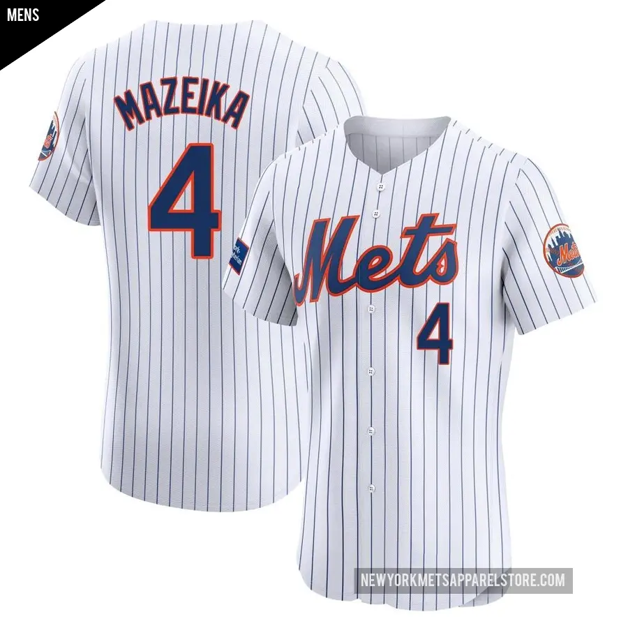 Men's New York Mets ＃4 Patrick Mazeika Elite White Home Patch Jersey