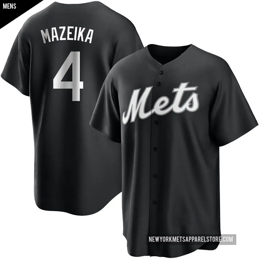 Men's New York Mets ＃4 Patrick Mazeika Replica Black/White Jersey