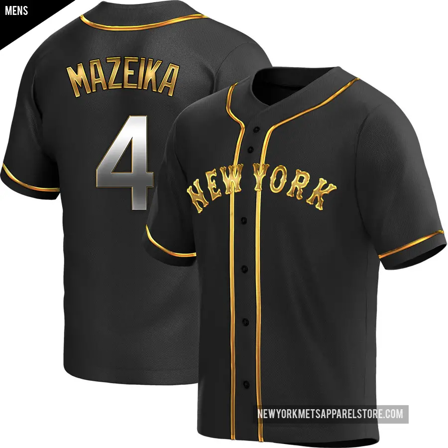 Men's New York Mets ＃4 Patrick Mazeika Replica Gold Black en Alternate Jersey