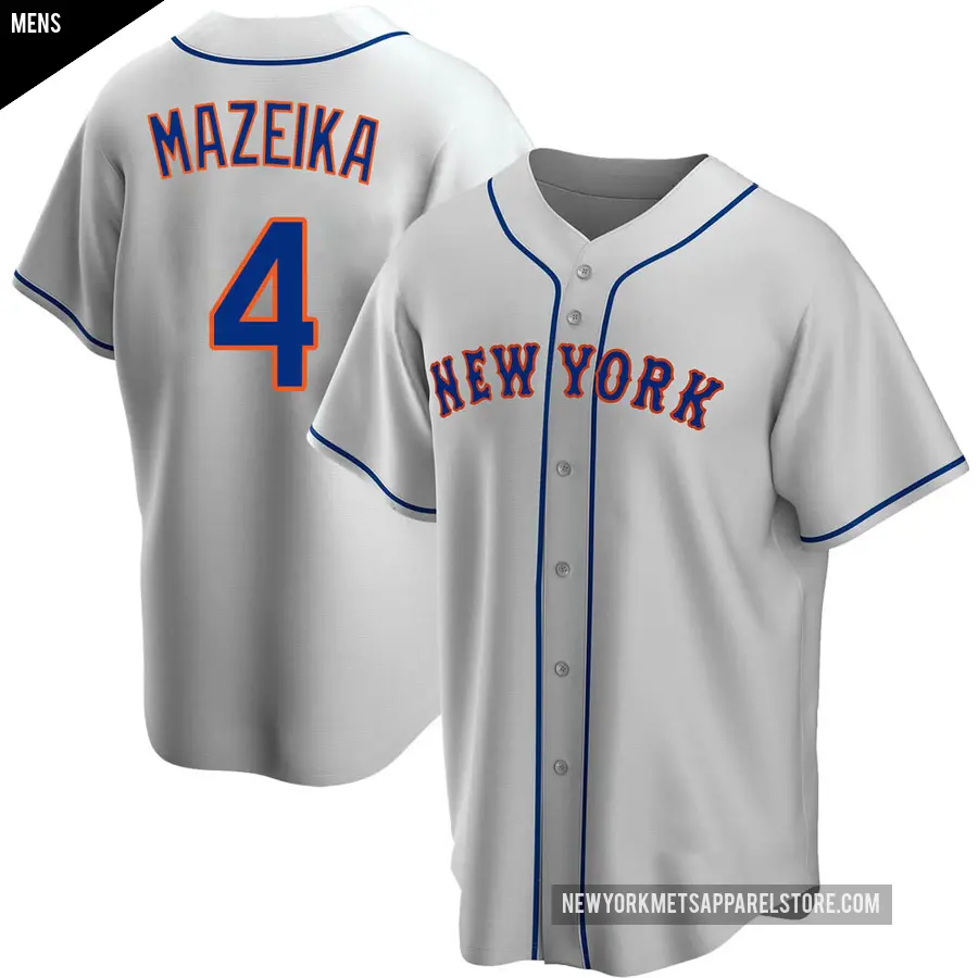 Men's New York Mets ＃4 Patrick Mazeika Replica Gray Road Jersey