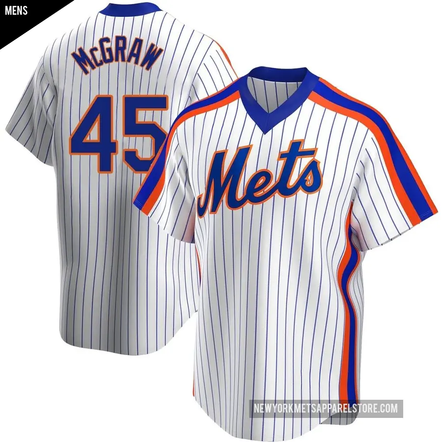 Men's New York Mets ＃45 Tug McGraw Replica White Home Cooperstown Collection Jersey