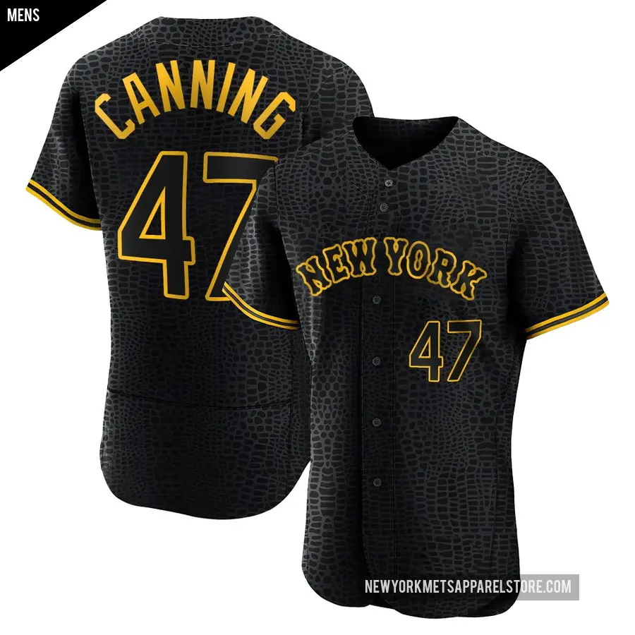 Men's New York Mets ＃47 Griffin Canning Authentic Black Snake Skin City Jersey