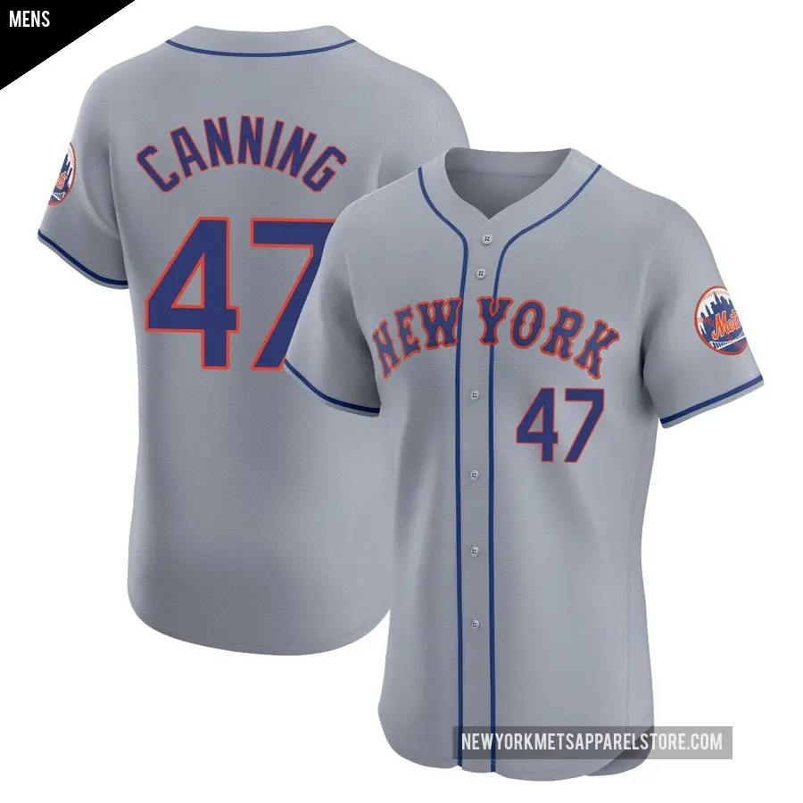 Men's New York Mets ＃47 Griffin Canning Elite Gray Road Jersey