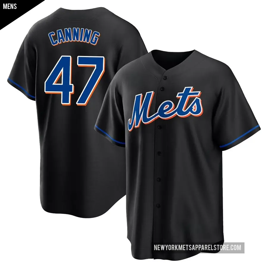 Men's New York Mets ＃47 Griffin Canning Replica Black 2022 Alternate Jersey