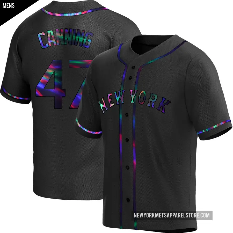 Men's New York Mets ＃47 Griffin Canning Replica Black Holographic Alternate Jersey