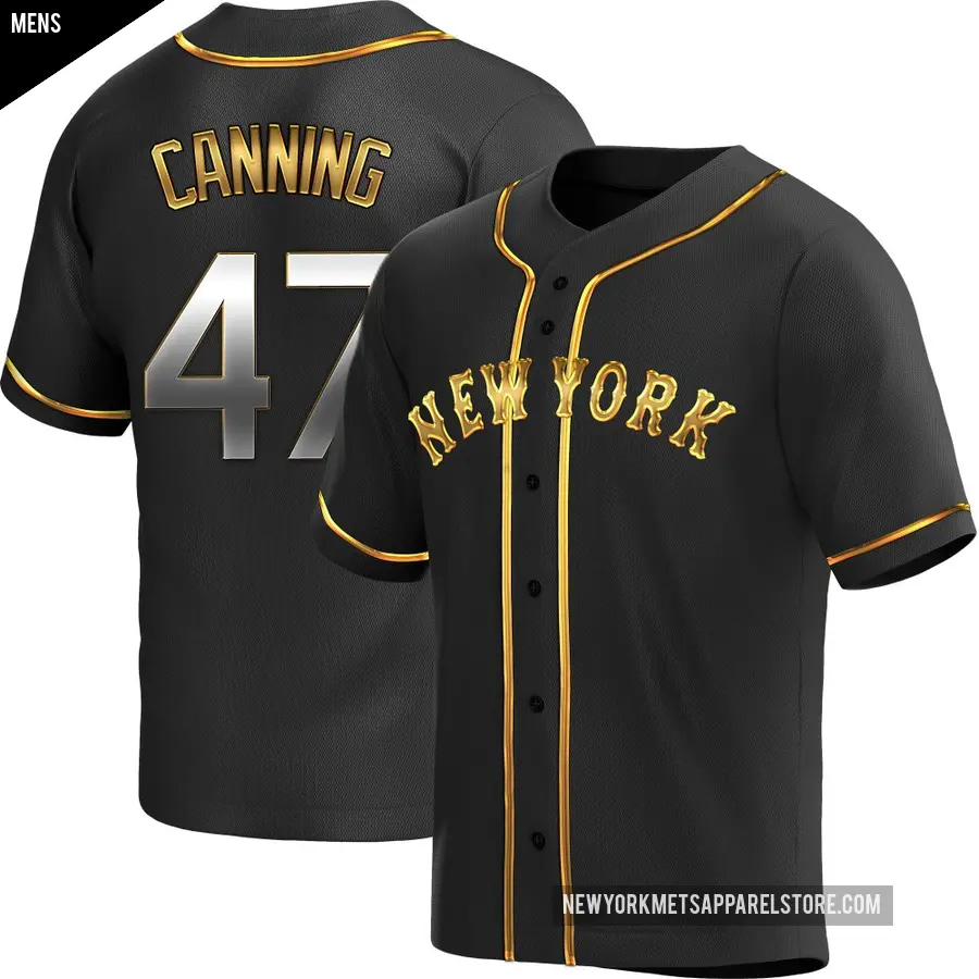 Men's New York Mets ＃47 Griffin Canning Replica Gold Black en Alternate Jersey