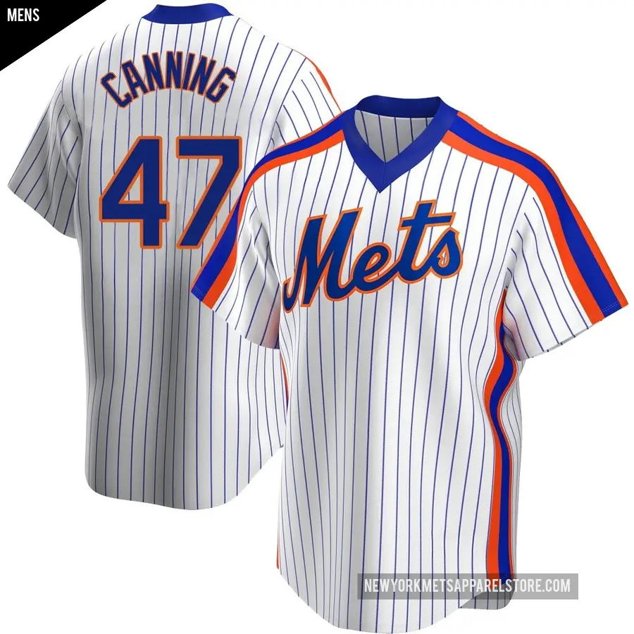 Men's New York Mets ＃47 Griffin Canning Replica White Home Cooperstown Collection Jersey