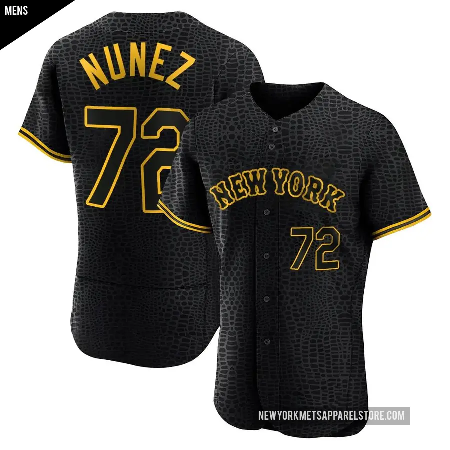 Men's New York Mets ＃72 Dedniel Nunez Authentic Black Snake Skin City Jersey