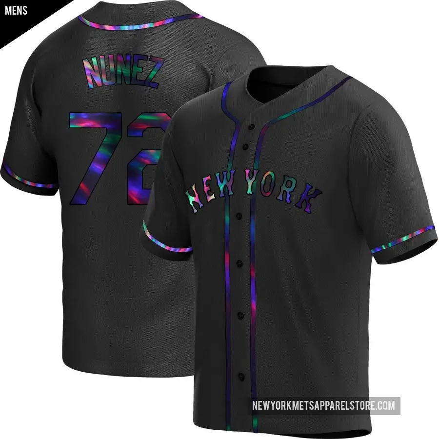 Men's New York Mets ＃72 Dedniel Nunez Replica Black Holographic Alternate Jersey