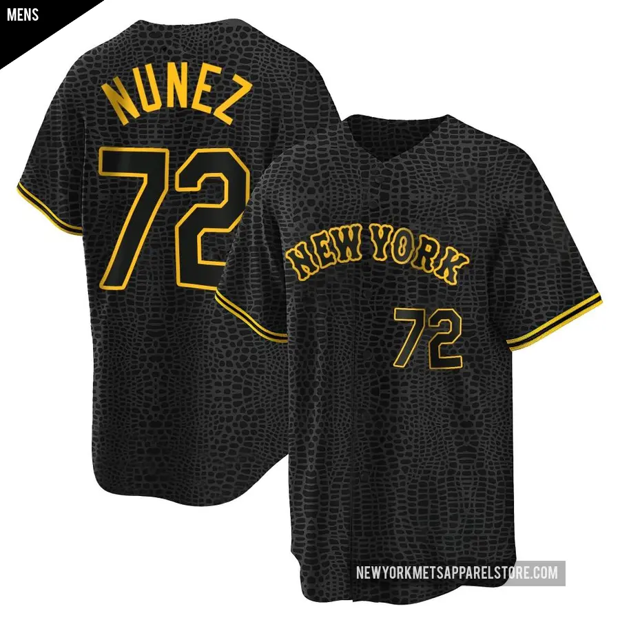 Men's New York Mets ＃72 Dedniel Nunez Replica Black Snake Skin City Jersey