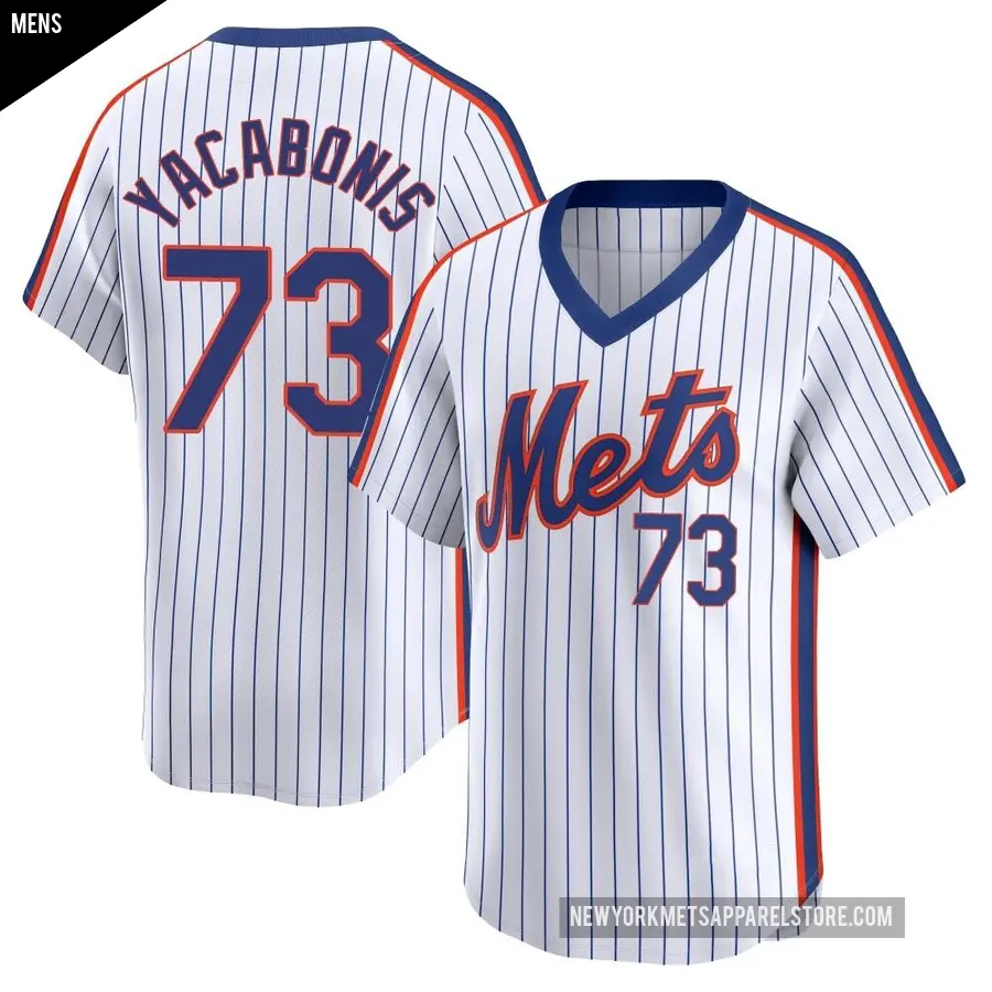 Men's New York Mets ＃73 Jimmy Yacabonis Limited White Cooperstown Collection Jersey