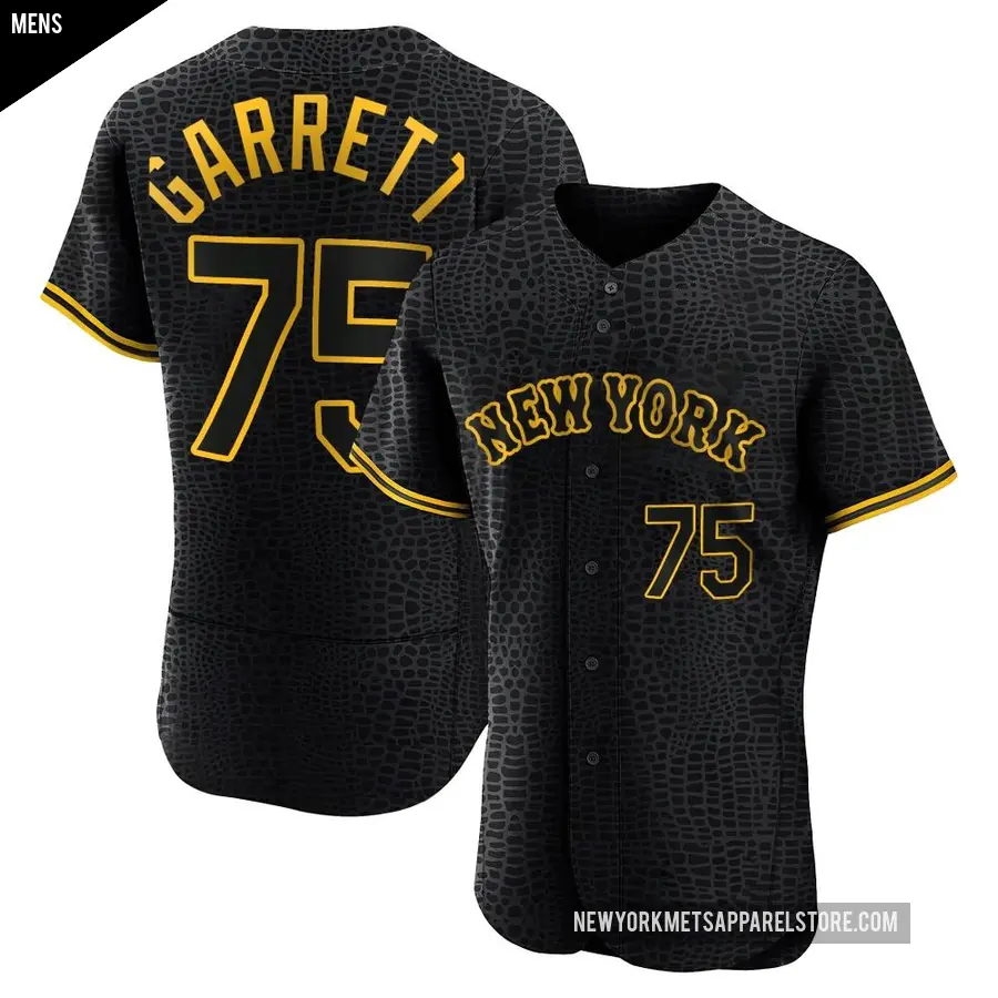 Men's New York Mets ＃75 Reed Garrett Authentic Black Snake Skin City Jersey