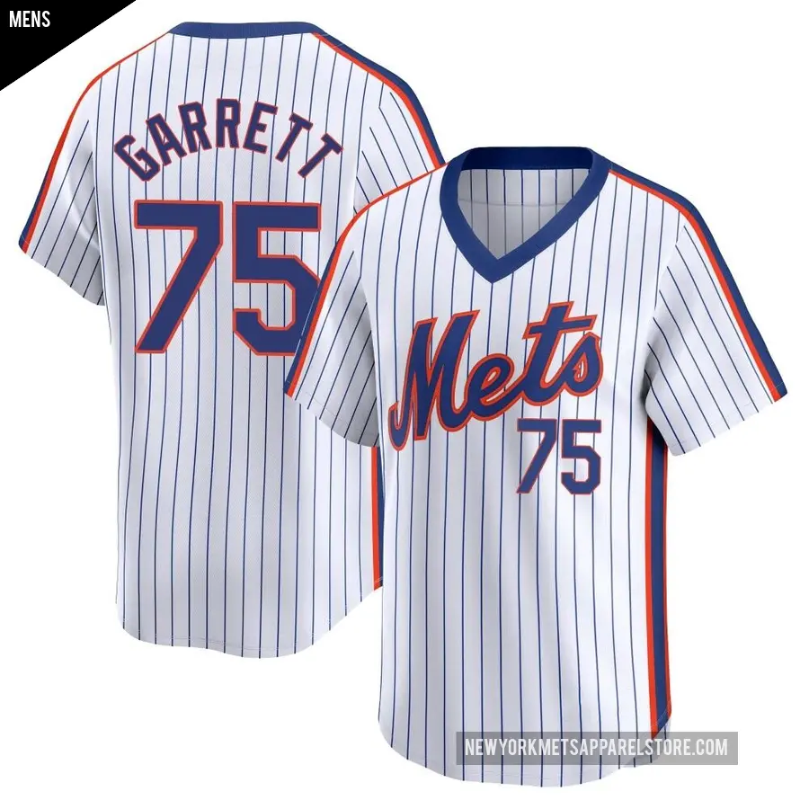 Men's New York Mets ＃75 Reed Garrett Limited White Cooperstown Collection Jersey