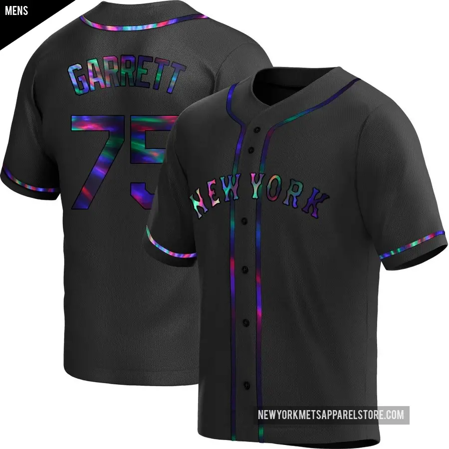 Men's New York Mets ＃75 Reed Garrett Replica Black Holographic Alternate Jersey