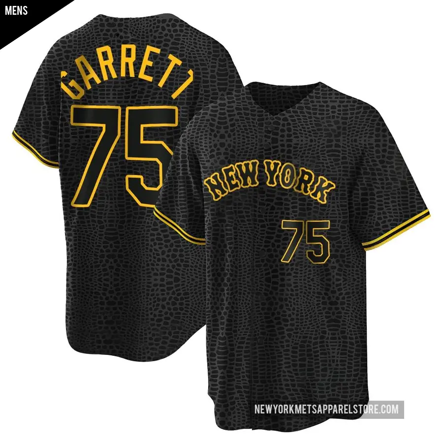 Men's New York Mets ＃75 Reed Garrett Replica Black Snake Skin City Jersey