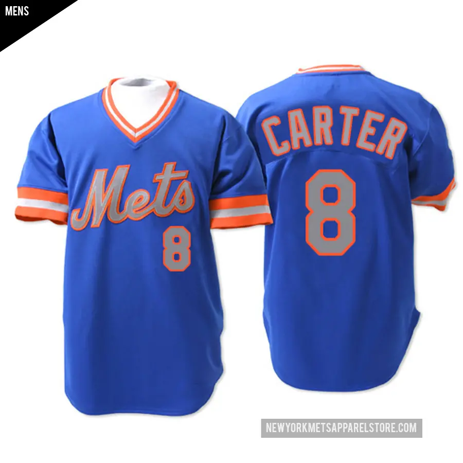 Men's New York Mets ＃8 Gary Carter Authentic Blue 1983 Throwback Jersey