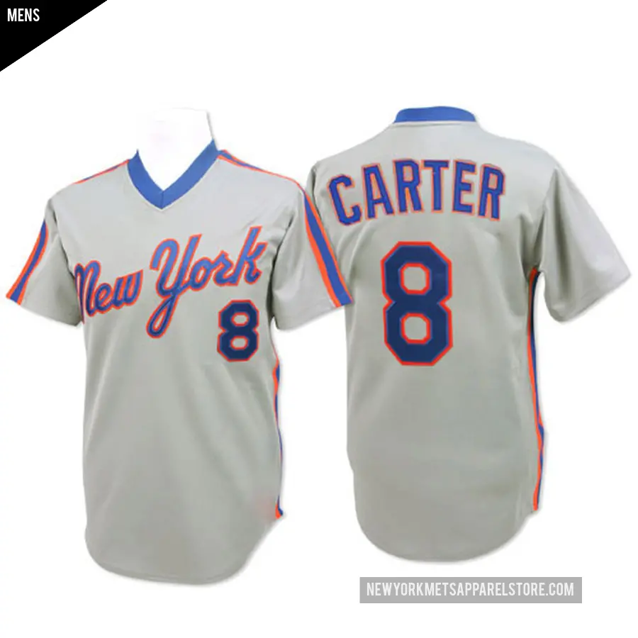 Men's New York Mets ＃8 Gary Carter Authentic Grey Throwback Jersey