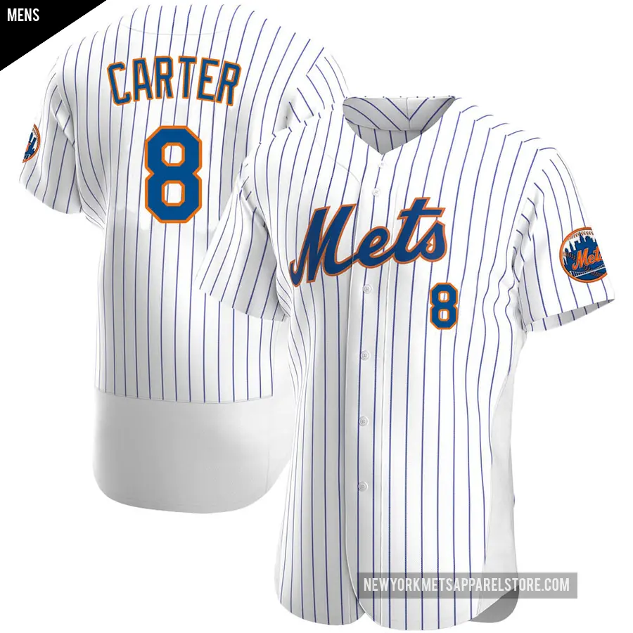 Men's New York Mets ＃8 Gary Carter Authentic White Home Jersey