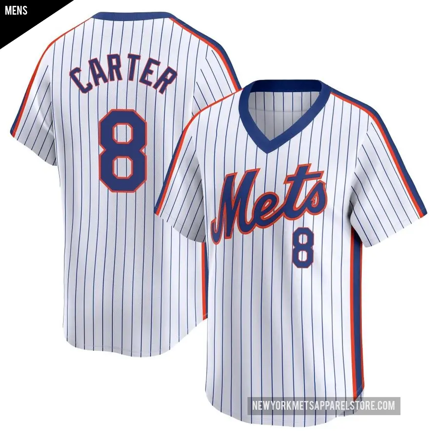 Men's New York Mets ＃8 Gary Carter Limited White Cooperstown Collection Jersey