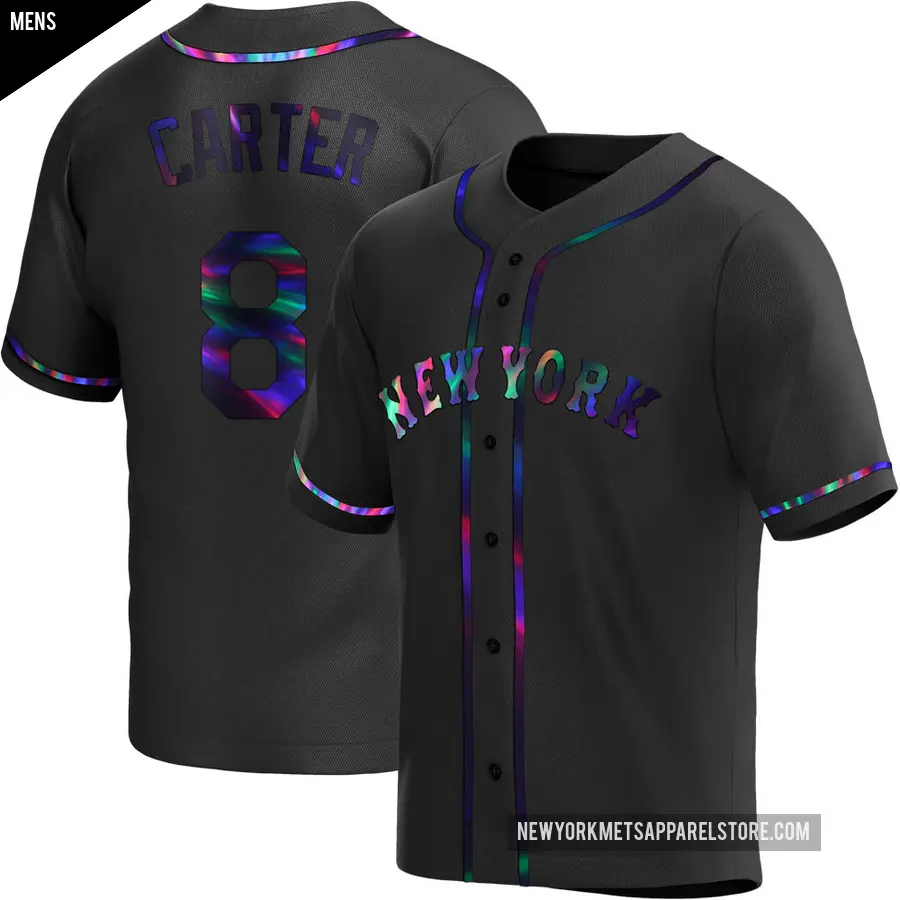 Men's New York Mets ＃8 Gary Carter Replica Black Holographic Alternate Jersey