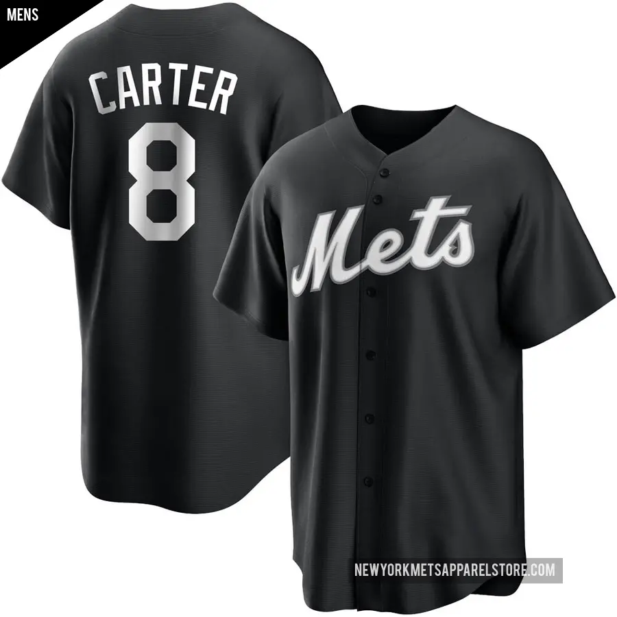 Men's New York Mets ＃8 Gary Carter Replica Black/White Jersey