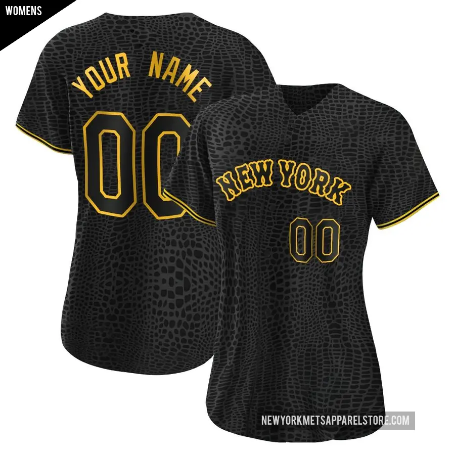 Women's New York Mets ＃00 Custom Authentic Black Snake Skin City Jersey